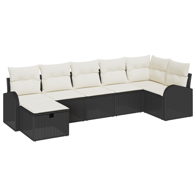 7-teiliges Garten-Sofaset mit Kissen schwarz Poly Rattan