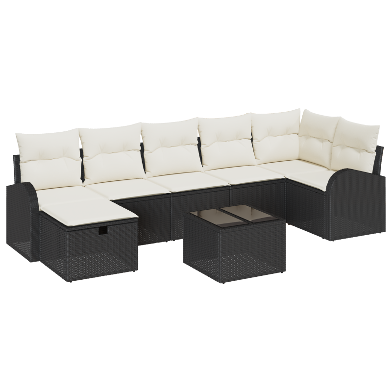 8-teiliges Garten Sofa Set mit Kissen Schwarz Poly Rattan