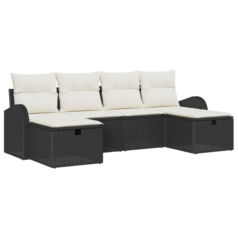 6-teiliges Garten Sofa Set mit Kissen Schwarz Poly Rattan