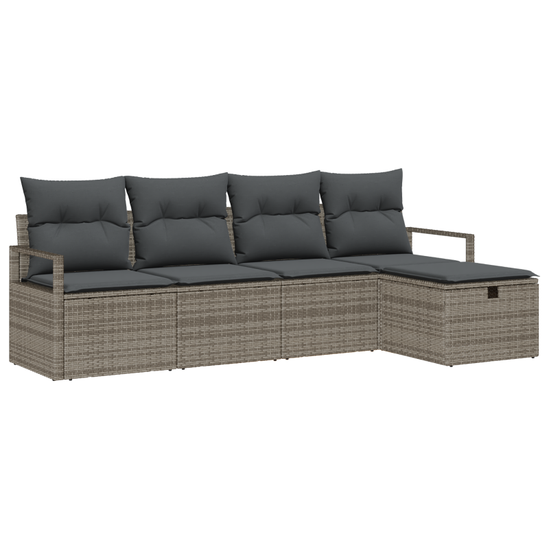 5-teiliges Garten Sofa Set mit Kissen Graues Poly Rattan