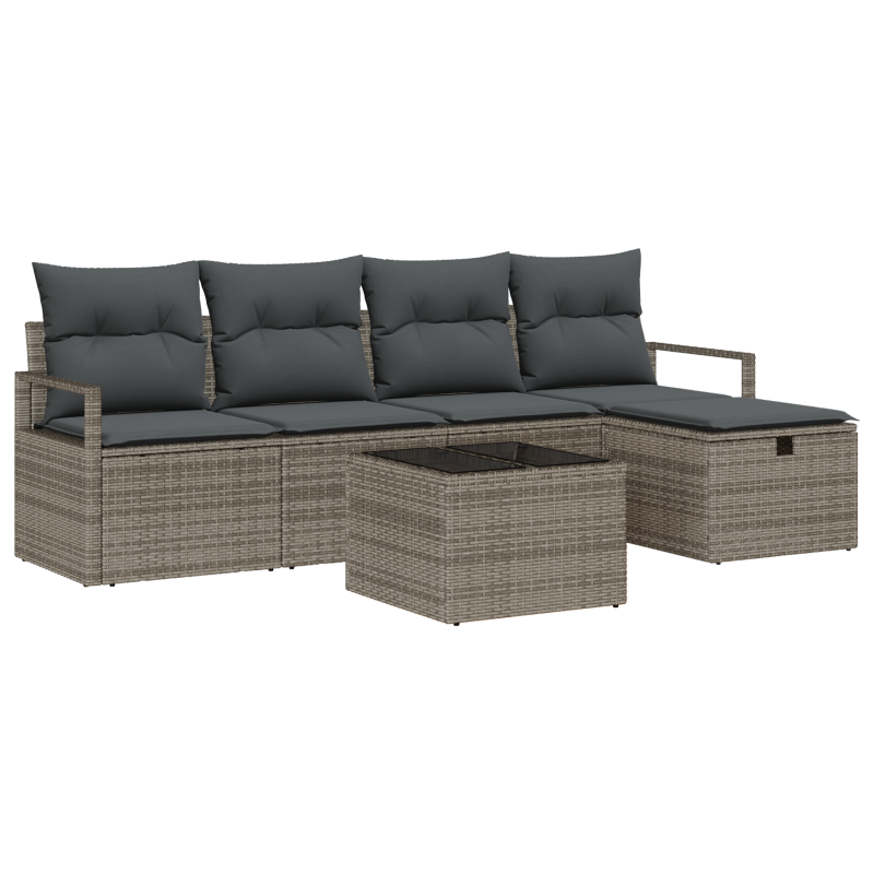 6-teiliges Garten-Sofa Set mit Kissen in Grau aus Poly Rattan