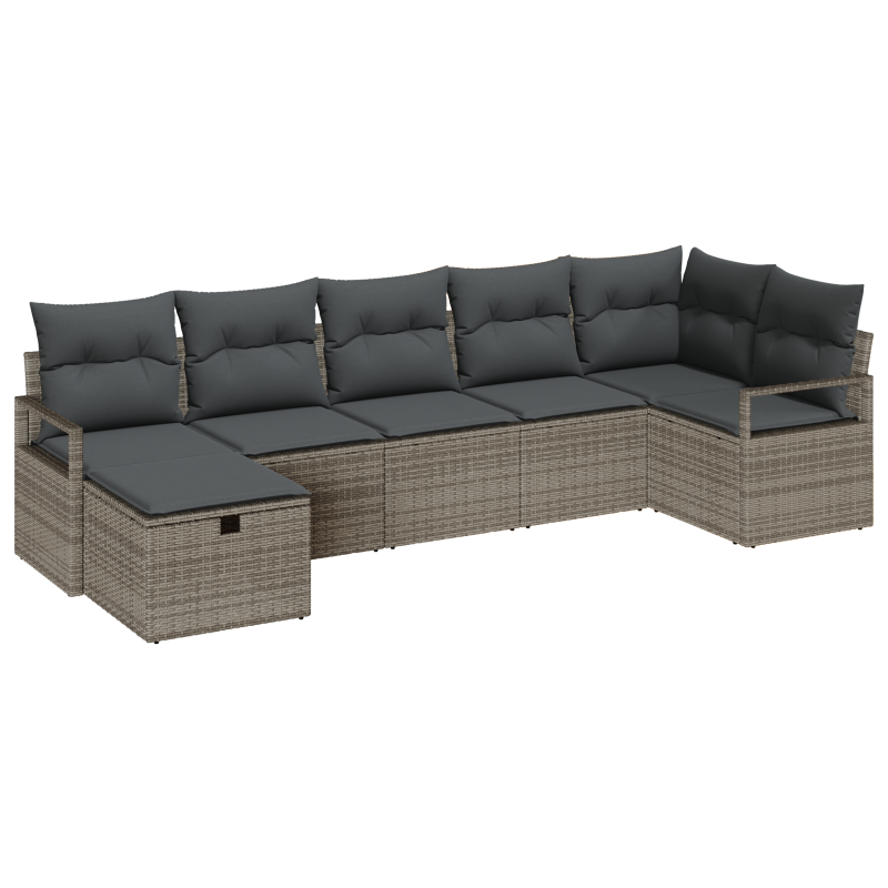 7-teiliges Garten Sofa Set mit Kissen Grau Poly Rattan