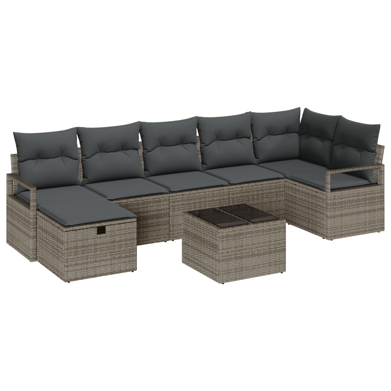 8-teiliges Garten Sofaset mit Kissen aus grauem Poly Rattan