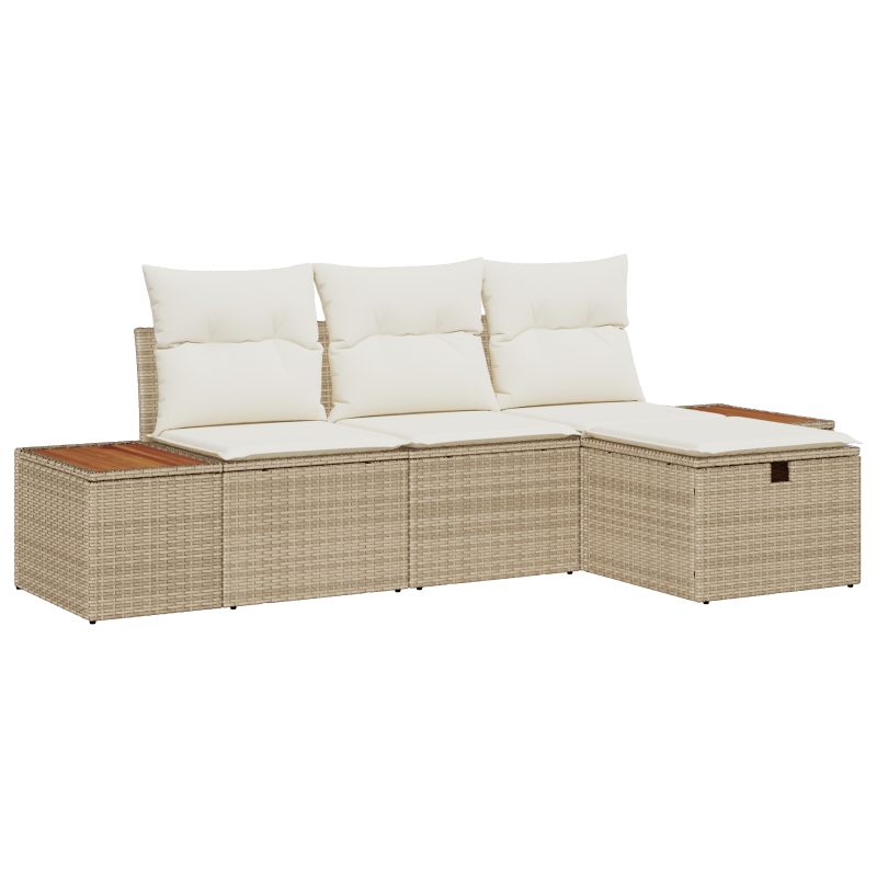 4-teiliges Garten-Sofa-Set mit Kissen Beige Poly Rattan