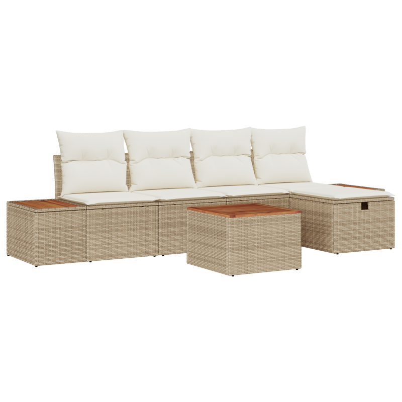 6-teiliges Garten Sofa Set mit Kissen, beiges Poly-Rattan
