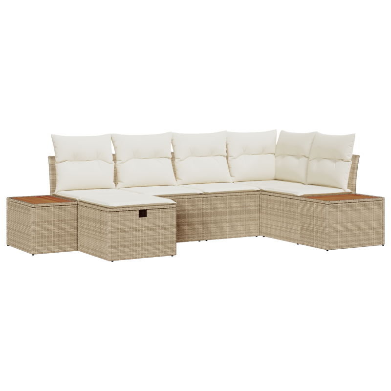 6-teiliges Garten Sofa Set mit Kissen in Beige aus Poly Rattan