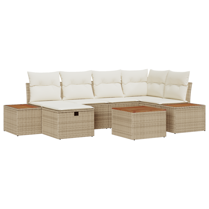 7-teiliges Garten Sofa Set mit Kissen Beige Poly Rattan