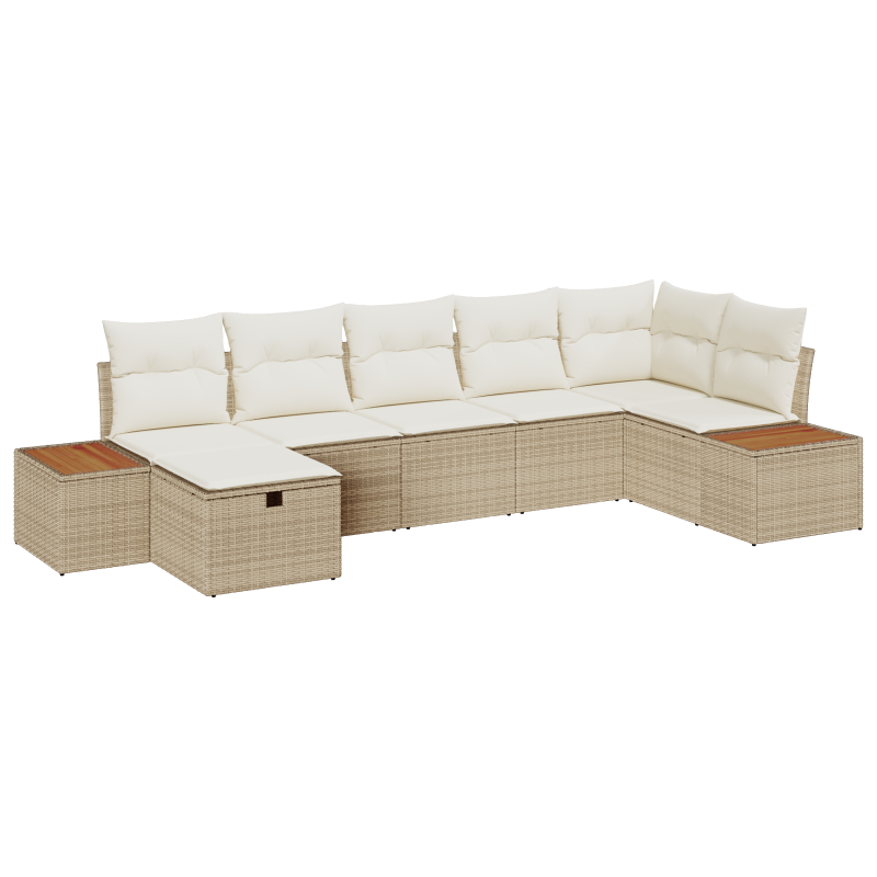 7-teiliges Garten Sofa Set mit Kissen Beige Poly Rattan
