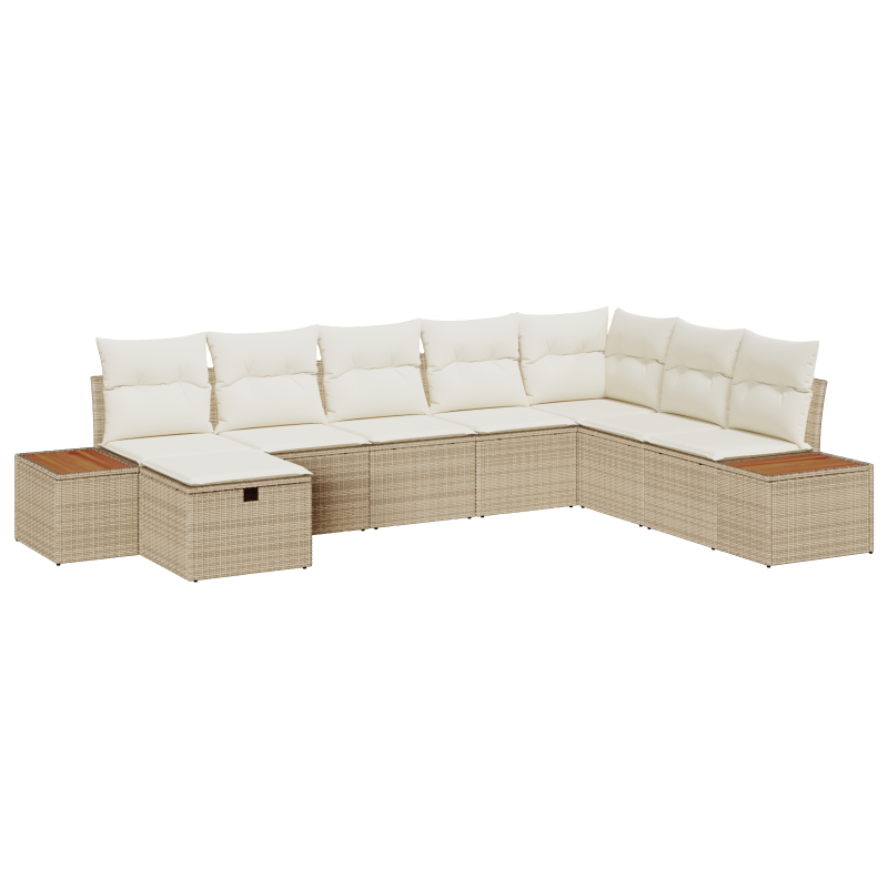 8-teiliges Garten Sofa Set mit Kissen Beige Poly Rattan