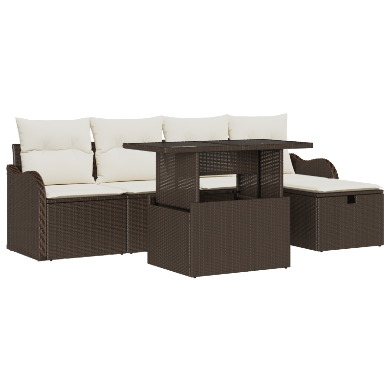 6-teiliges Garten Sofa Set mit Kissen Braun Poly Rattan