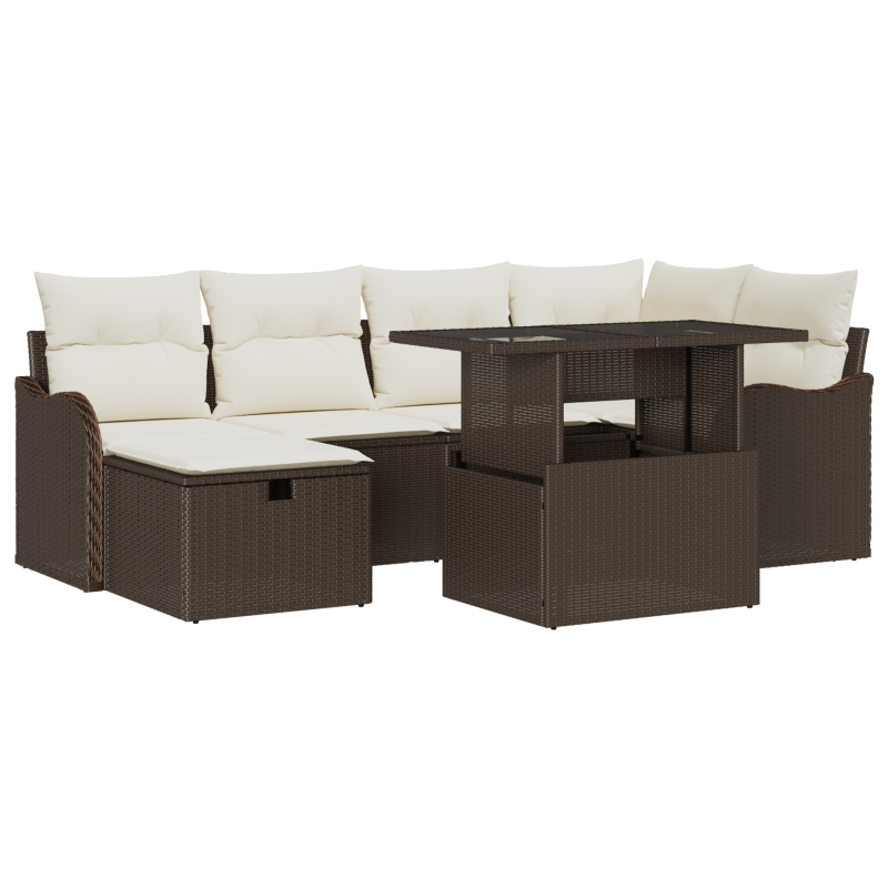 5-teiliges Garten Sofa Set mit Kissen Braunes Poly Rattan