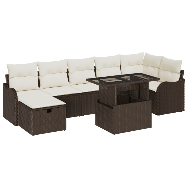 8-teiliges Garten-Sofa-Set mit Kissen in Beige, Poly Rattan
