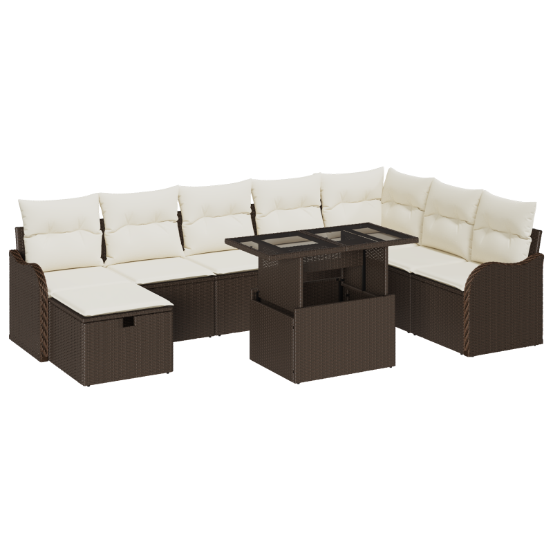 9-teiliges Garten Sofa Set mit Kissen Braun Poly Rattan