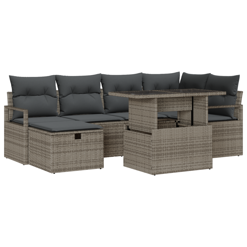 10-teiliges Garten Sofa Set mit Kissen Beige Poly Rattan