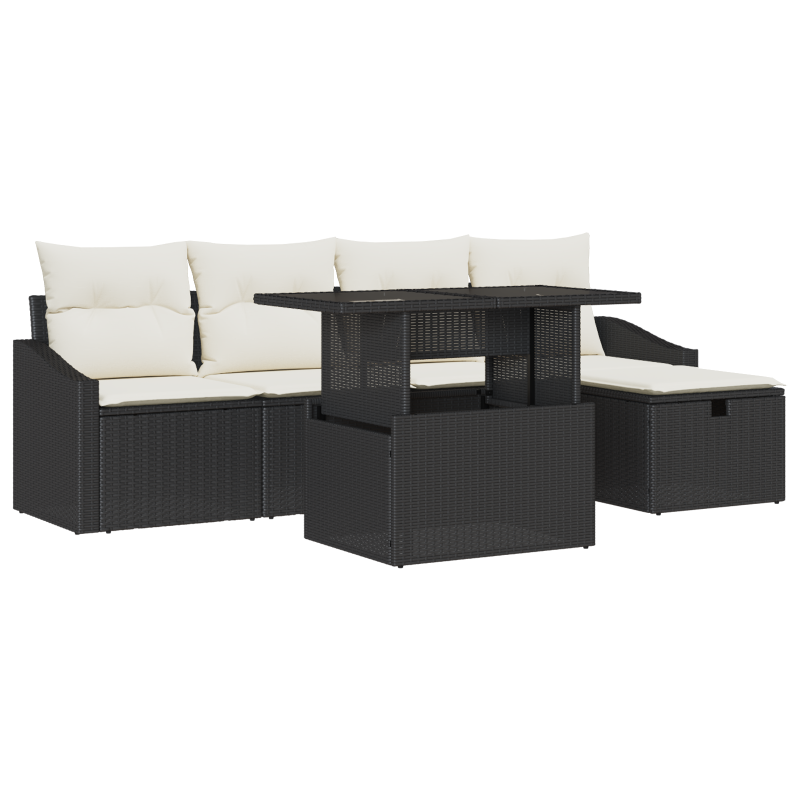 7-teiliges Garten-Sofa-Set mit Kissen Schwarz Poly-Rattan