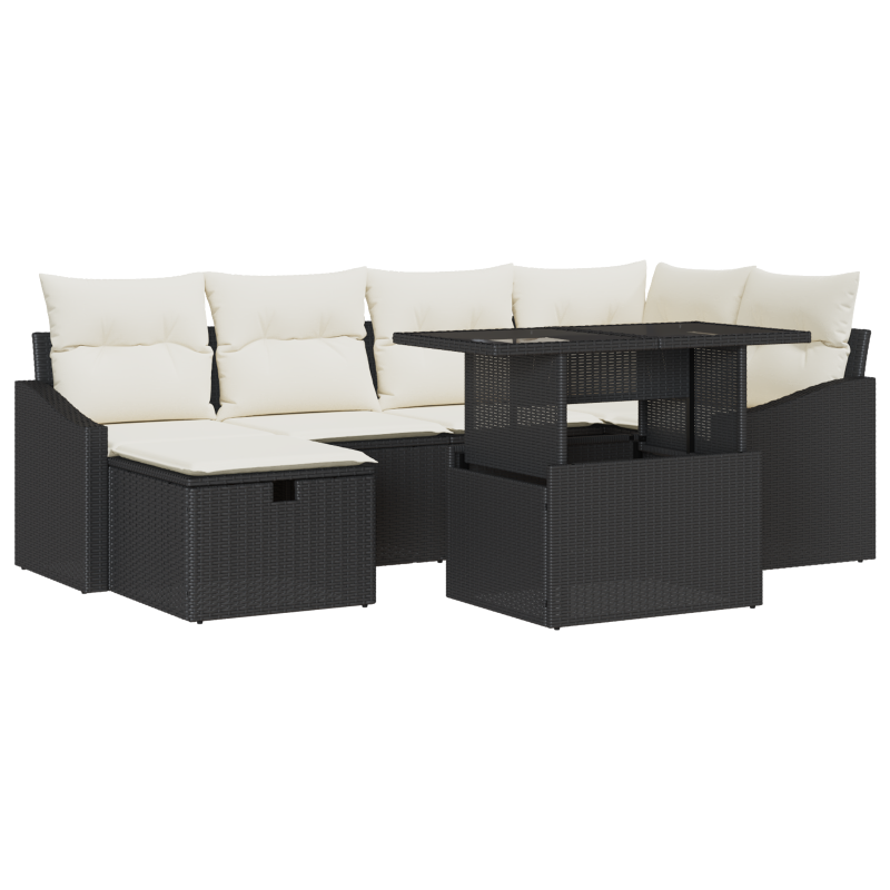 7-teilige Garten Sofa Set mit Kissen Braun Poly Rattan
