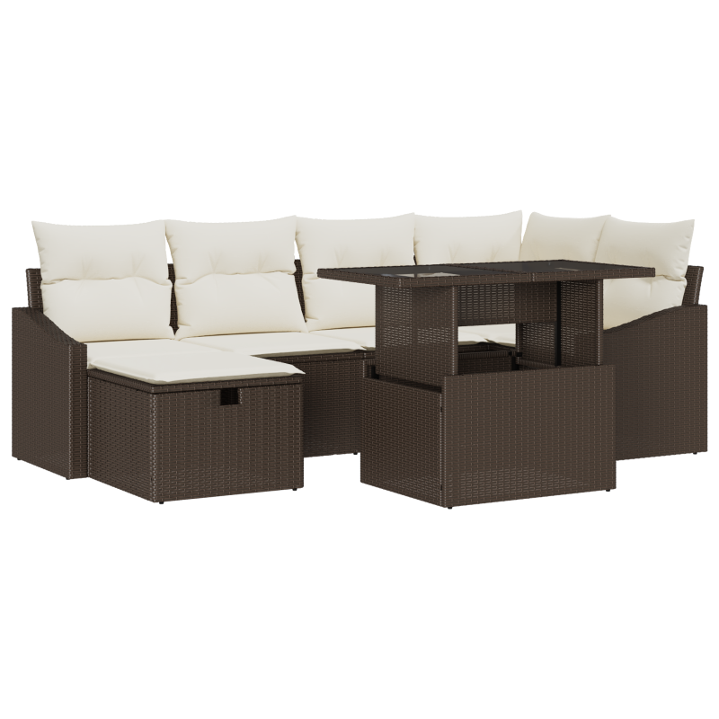 9-teiliges Garten-Sofa-Set mit Kissen Schwarz Poly Rattan