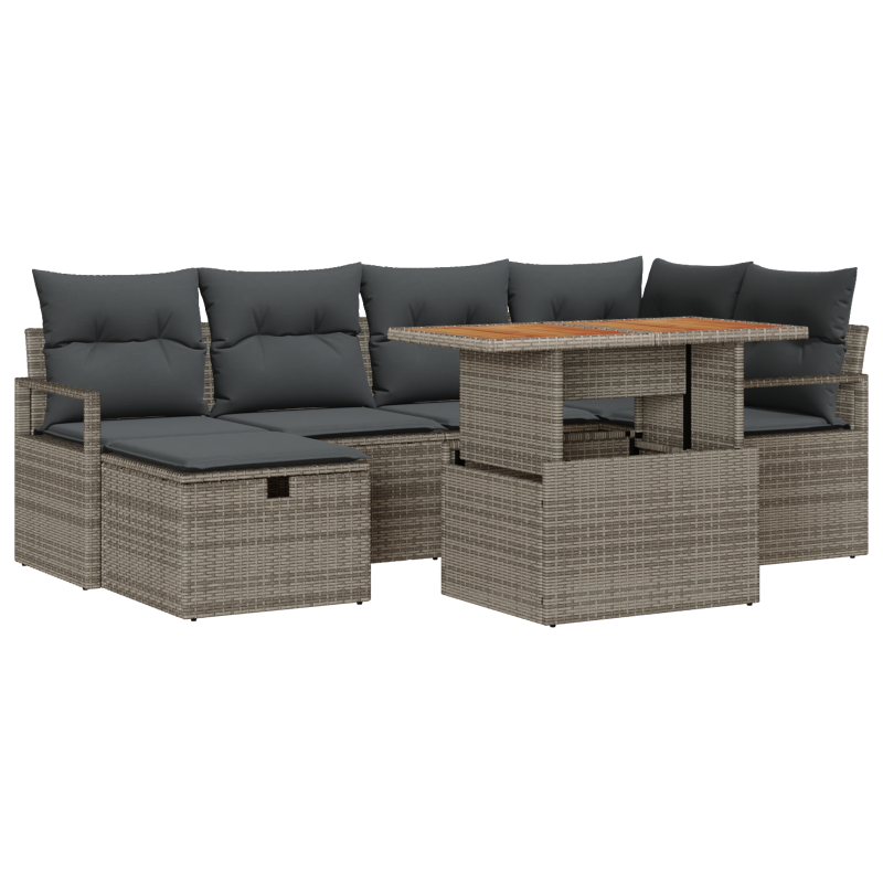 5-teiliges Garten Sofa Set mit Kissen Grau Poly Rattan