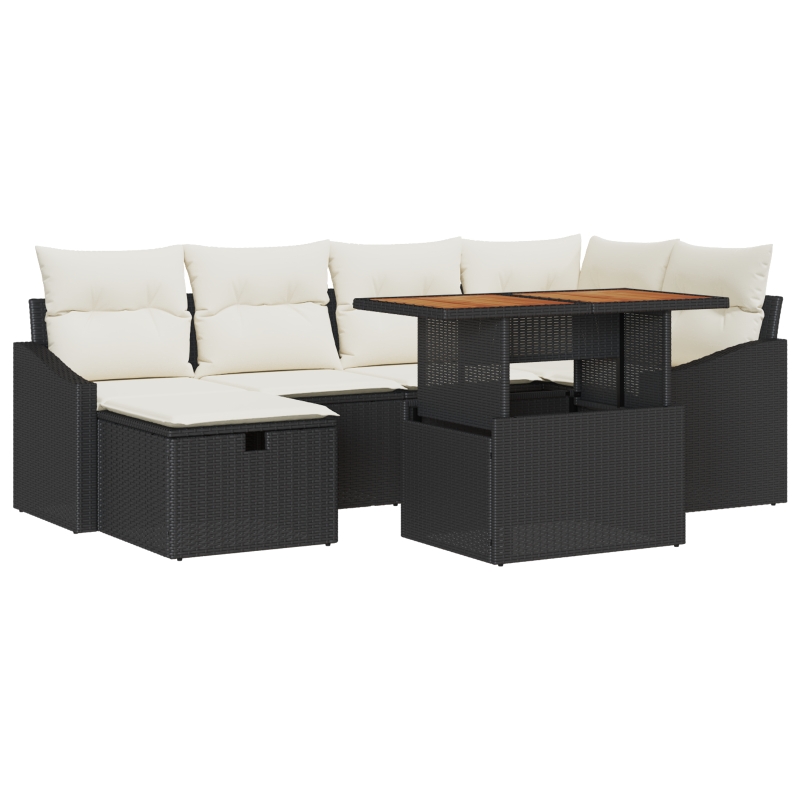 6-teiliges Garten-Sofa-Set mit Kissen Braun Poly Rattan