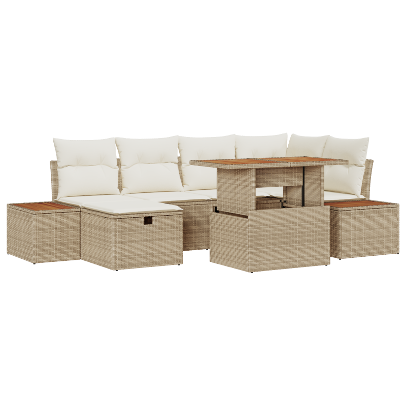 7-teiliges Garten-Sofa-Set mit Kissen Beige Poly-Rattan Akazie