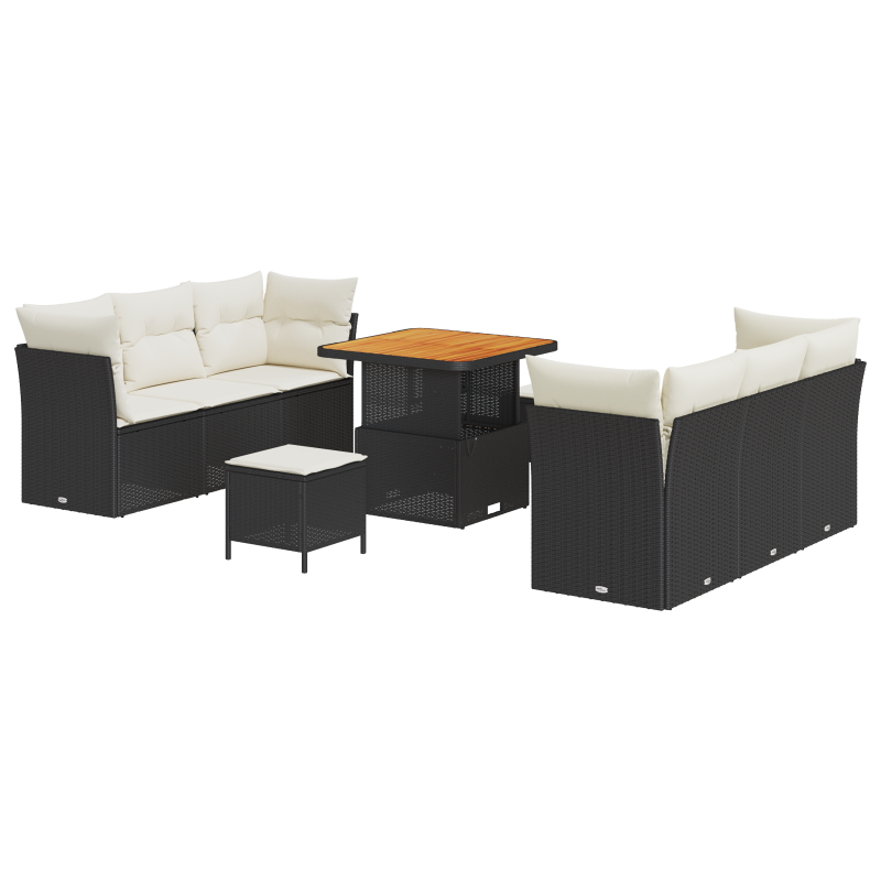 9-teiliges Garten-Sofa-Set mit Kissen aus schwarzem Poly-Rattan