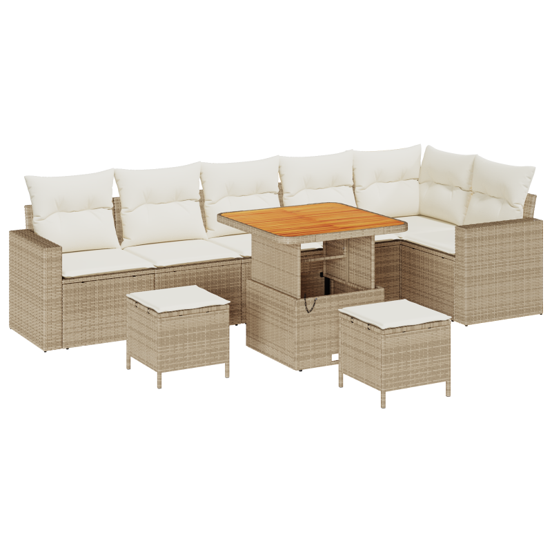 4-teiliges Garten Sofa Set mit Kissen Beige Poly Rattan