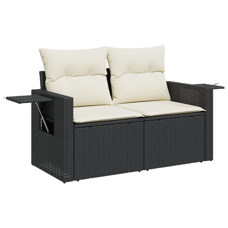 9-teiliges Garten Sofaset mit Kissen Beige Poly Rattan Akazie