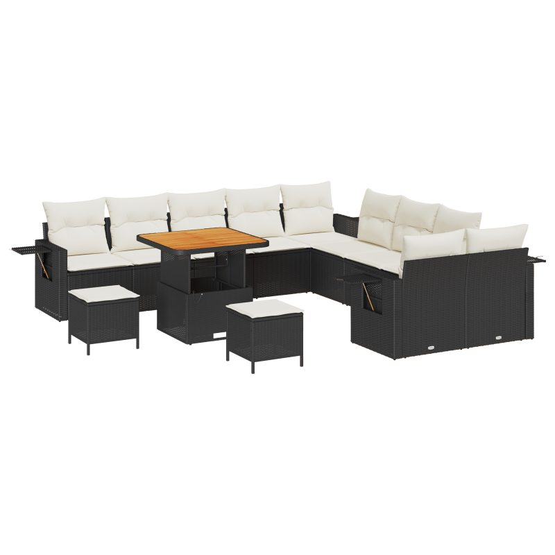 13-teiliges Garten-Sofa-Set mit Kissen Schwarz Poly-Rattan Akazie