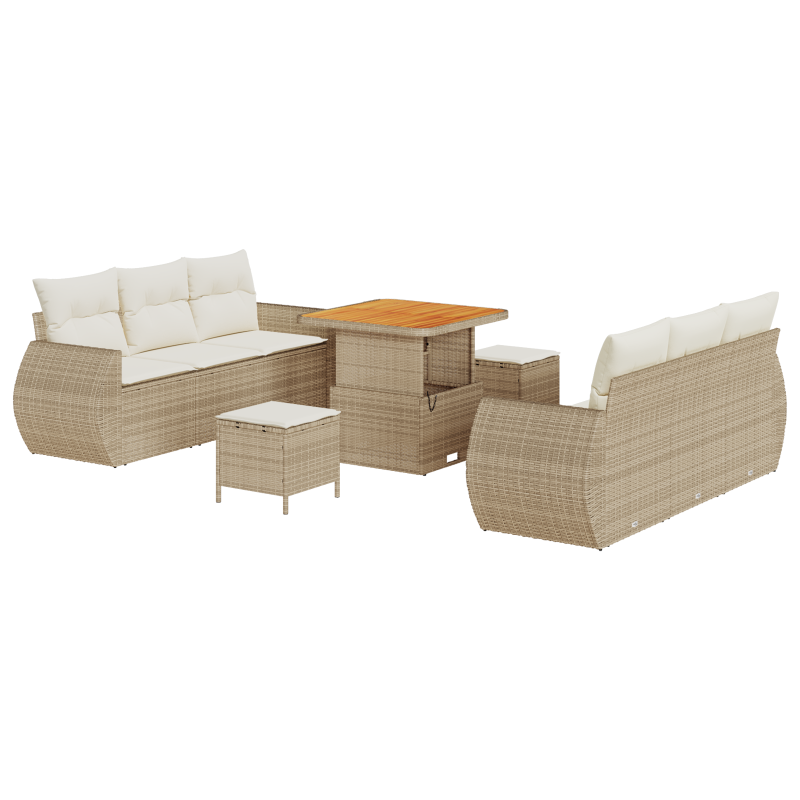 6-teiliges Garten-Sofa-Set mit Kissen aus beigem Poly-Rattan