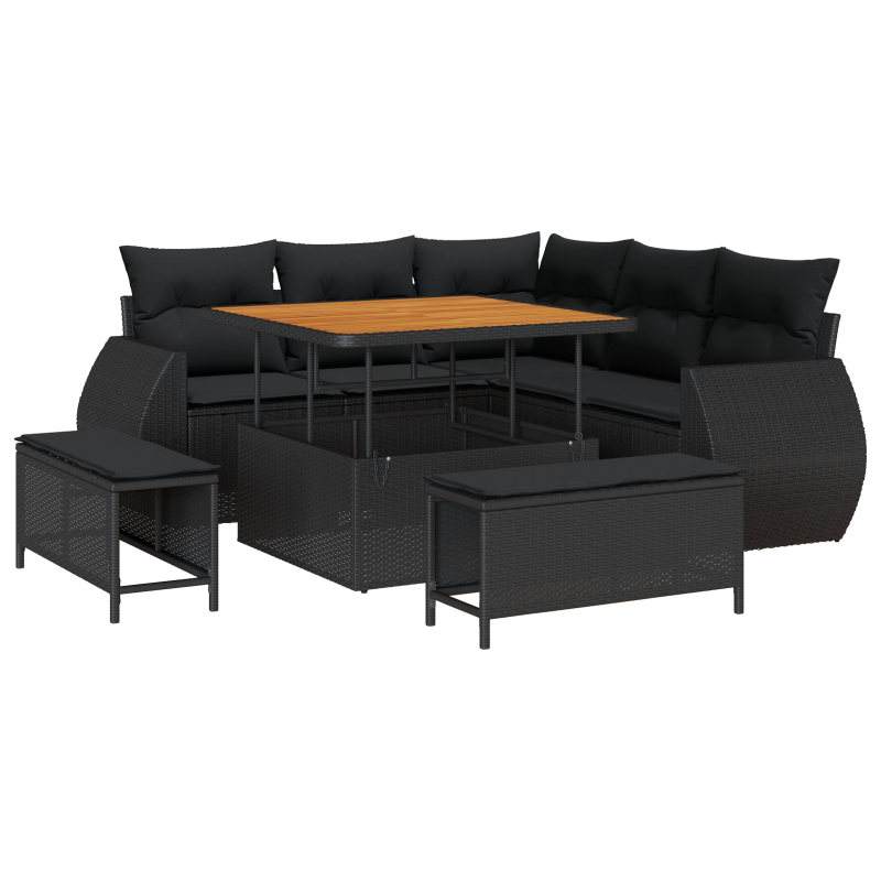 8-teiliges Garten-Sofaset mit Kissen Schwarz Poly-Rattan Akazie