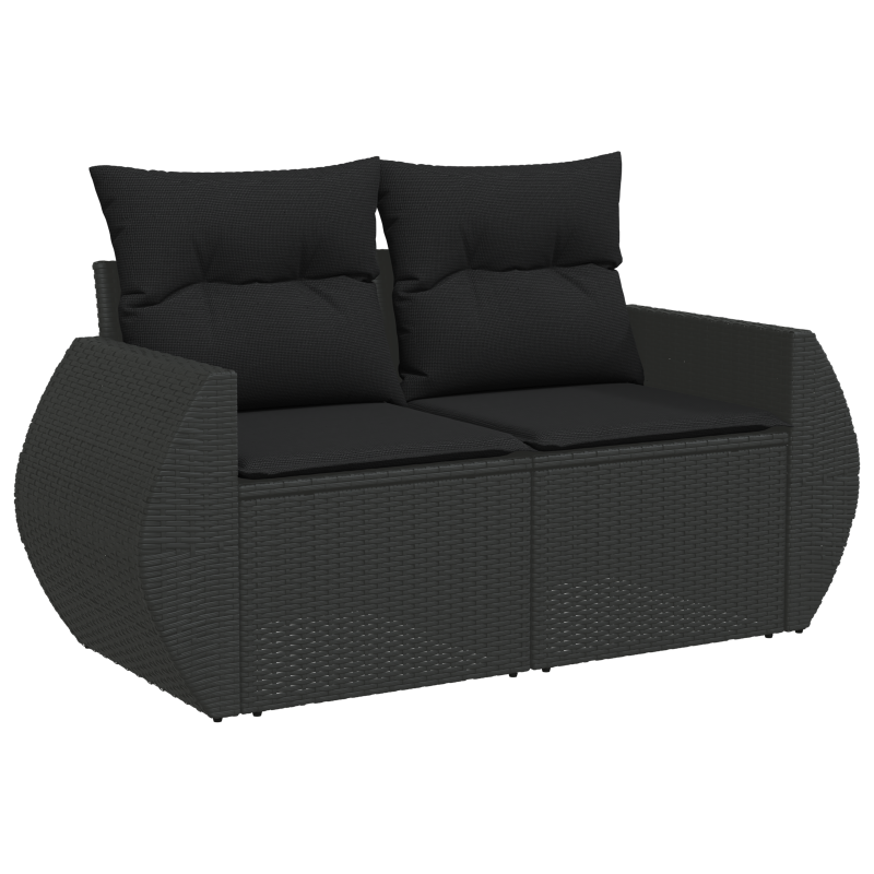 9 Teile Garten Sofa Set mit Kissen, Schwarz Poly Rattan Akazie
