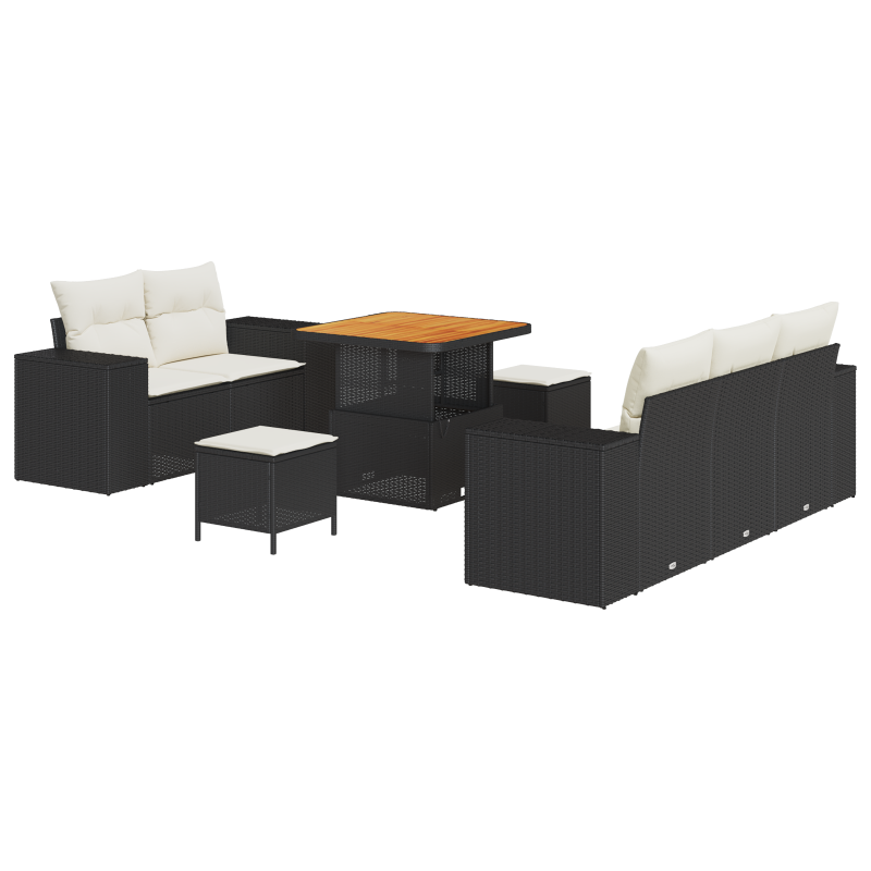 7-teiliges Garten-Sofa-Set mit Kissen Schwarz Poly-Rattan