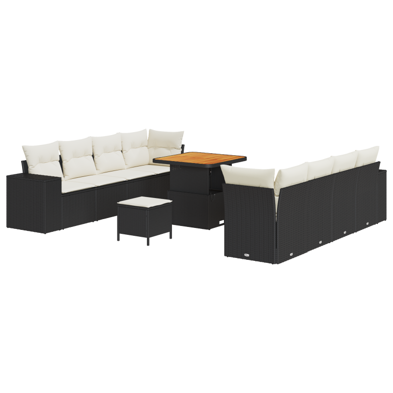 8-teiliges Garten Sofa Set mit Kissen in Schwarz, Poly Rattan