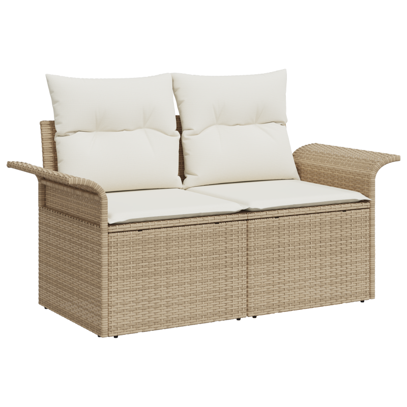 11-teiliges Garten Sofa Set mit Kissen Beige Poly Rattan Akazie