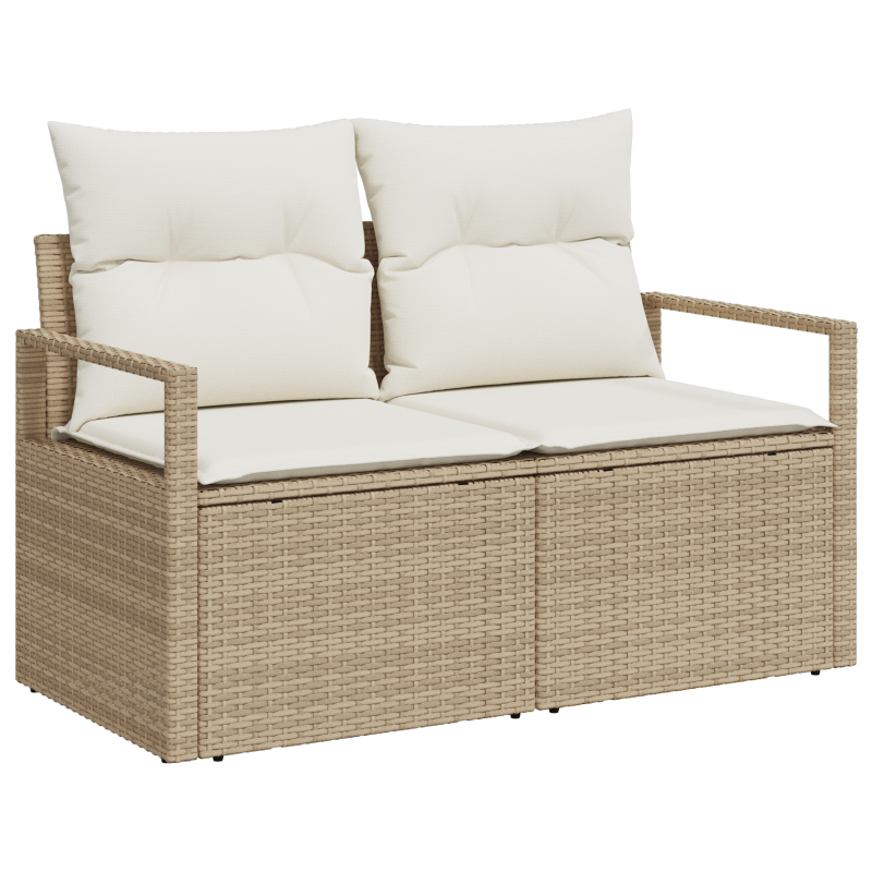 8-teiliges Garten Sofa Set mit Kissen Beige Poly Rattan Akazie