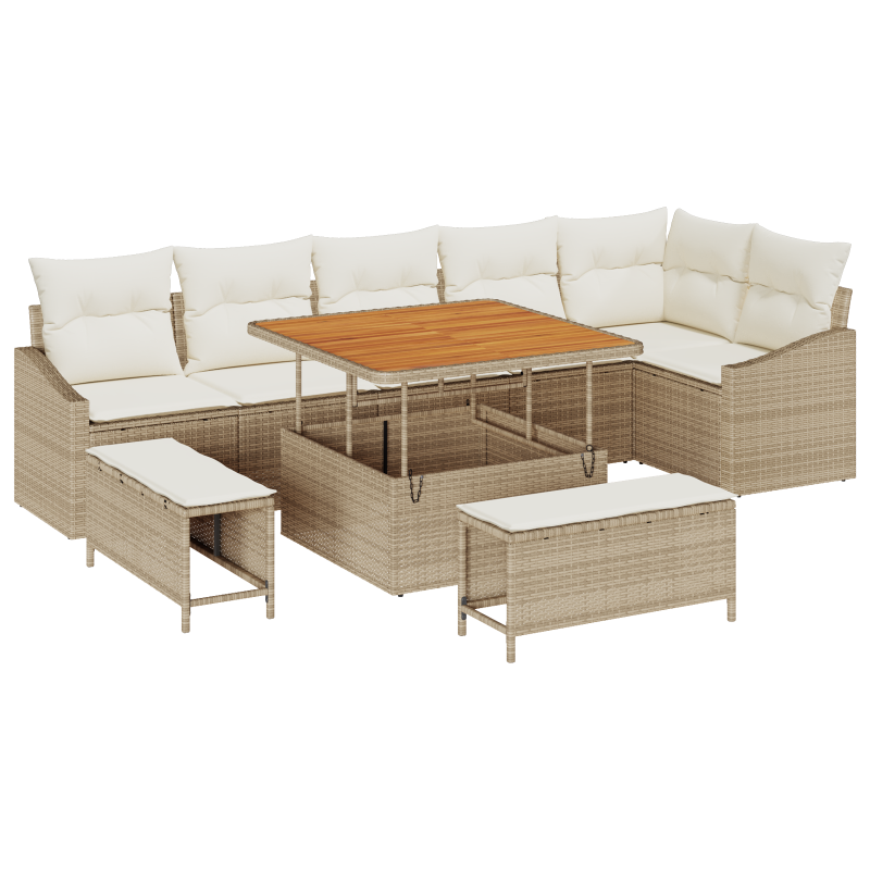 9-teiliges Garten-Sofa-Set mit Kissen in Beige