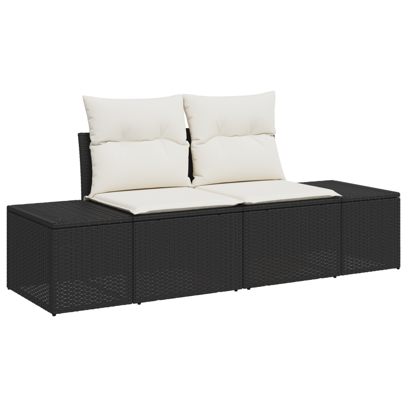12-teiliges Garten Sofa Set mit Kissen Schwarz Poly Rattan Akazie