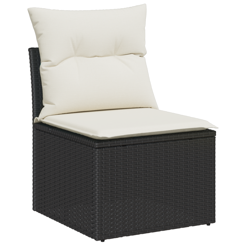 11-teilige Garten Sofaset mit Kissen Schwarz Poly Rattan Akazie