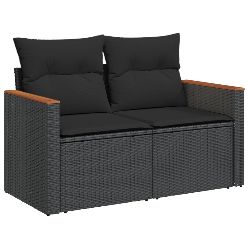 12-teiliges Gartensofa Set mit Kissen Schwarz Poly-Rattan Akazie