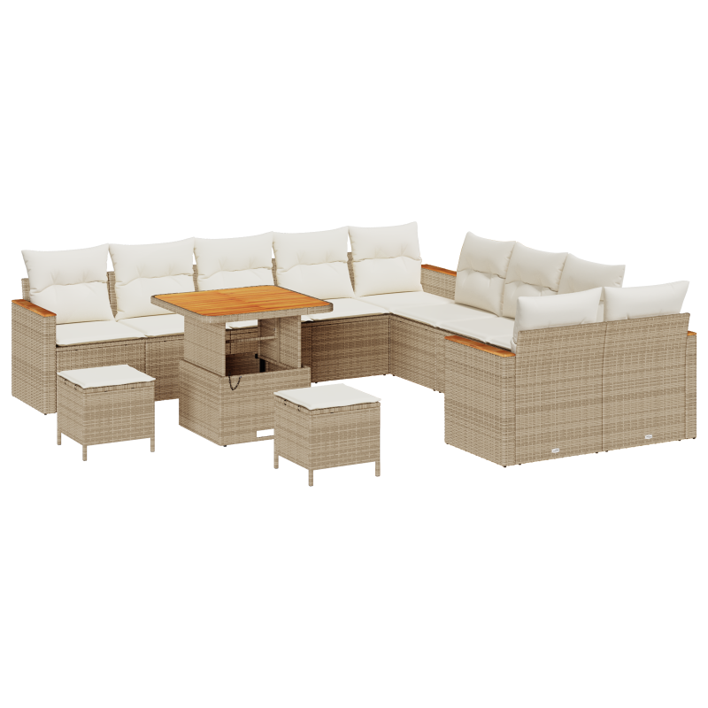 13-teiliges Garten Sofa Set mit Kissen Beige Poly Rattan Akazie
