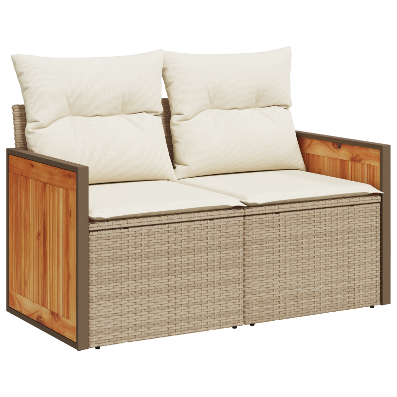 8-teiliges Garten-Sofa-Set mit Kissen Beige Poly Rattan Akazie