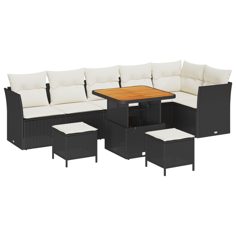 9-teiliges Garten-Sofa-Set mit Kissen Schwarz Poly-Rattan Akazie
