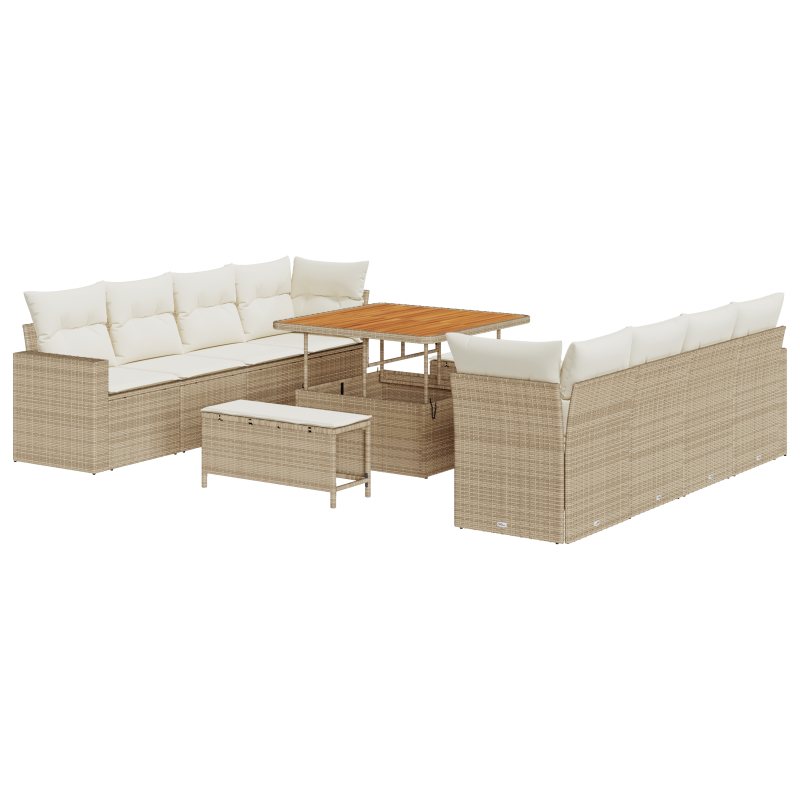 11-teiliges Garten Sofaset mit Kissen Beige Poly Rattan Akazie