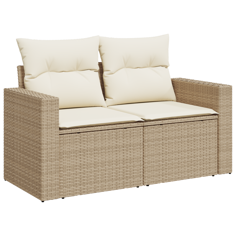 8-teiliges Garten Sofa Set mit Kissen Beige Poly Rattan