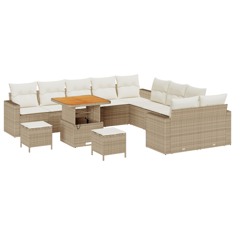 13-teiliges Garten Sofa Set mit Kissen Beige Poly Rattan Akazie