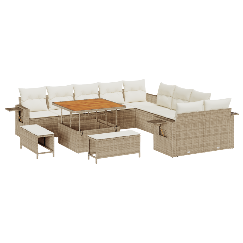 13-teiliges Garten Sofaset mit Kissen Beige Poly Rattan Akazie