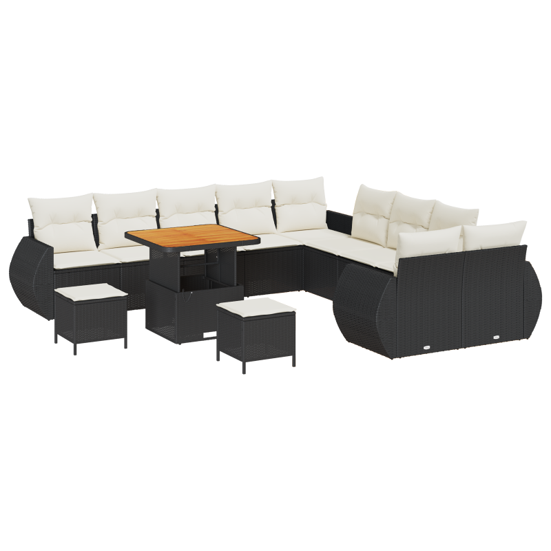 13-teilige Garten Sofa Set mit Kissen Schwarz Poly Rattan Akazie