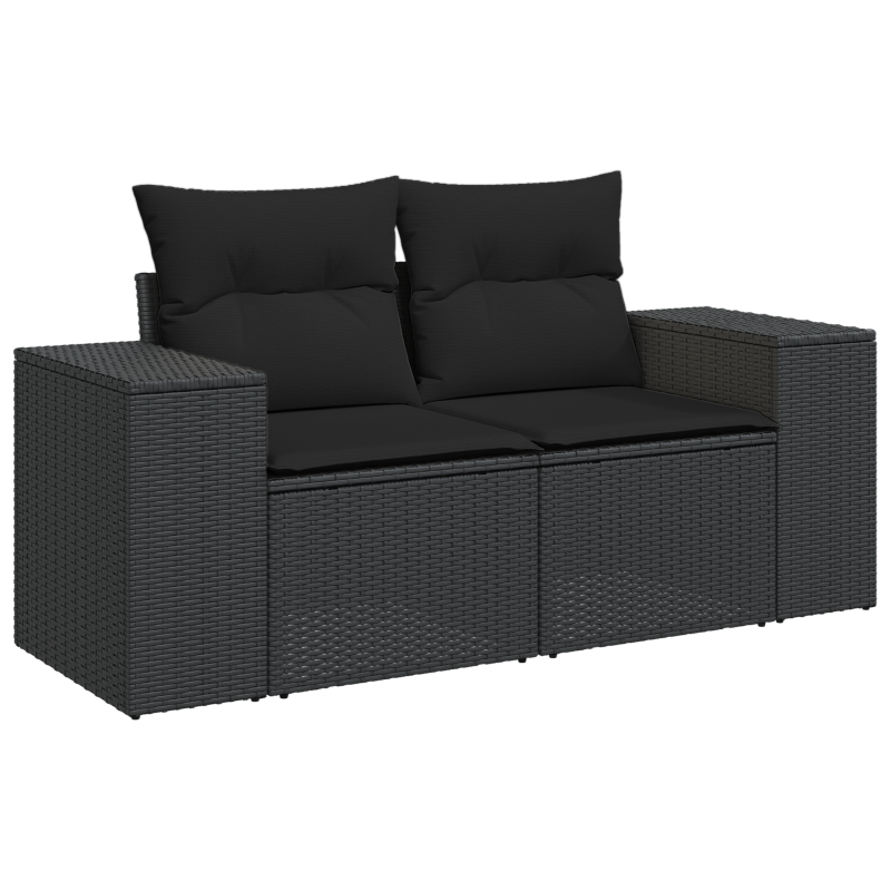 9-teiliges Garten Sofaset mit Kissen Schwarz Poly-Rattan Akazie