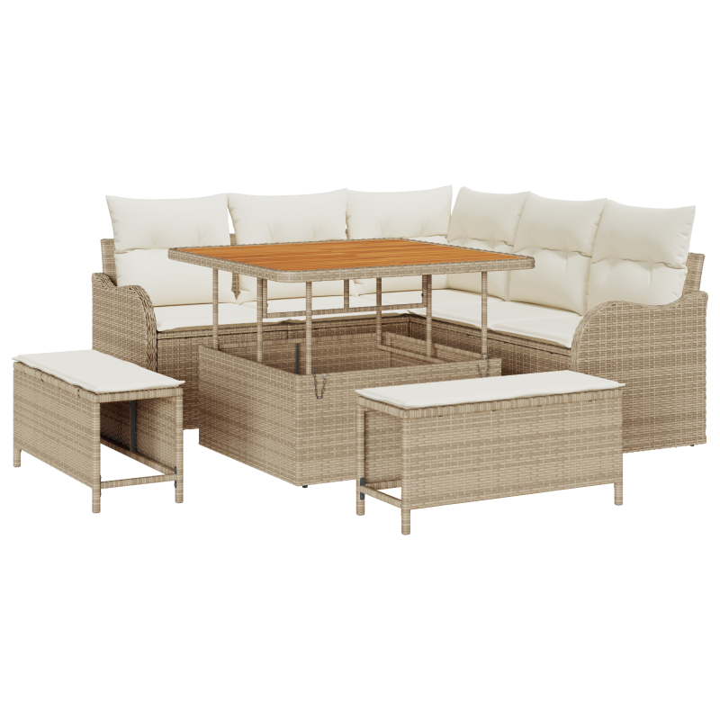 8-teiliges Garten-Sofa Set mit Kissen Beige Poly Rattan Akazie