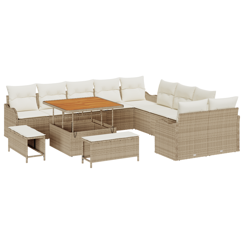 13-teiliges Garten-Sofa-Set mit Kissen Beige Poly-Rattan Akazie